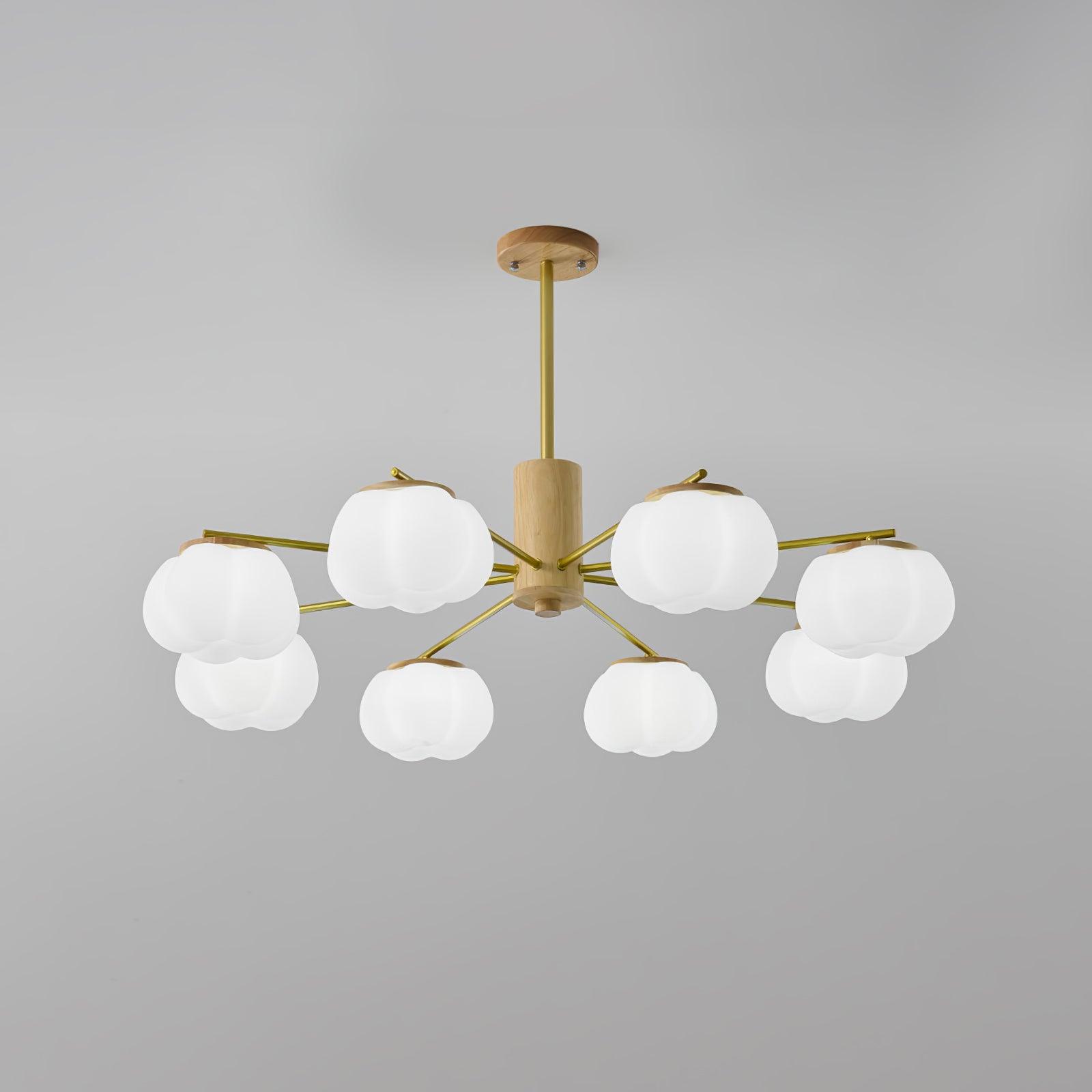 Sylanira Chandelier Wooden Cotton Balls Gold PE