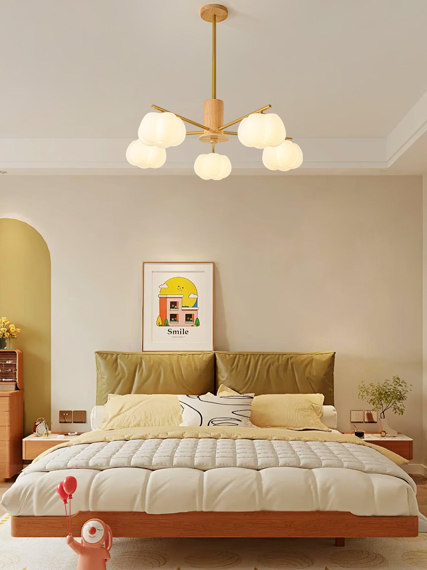 Sylanira Chandelier Wooden Cotton Balls Gold PE