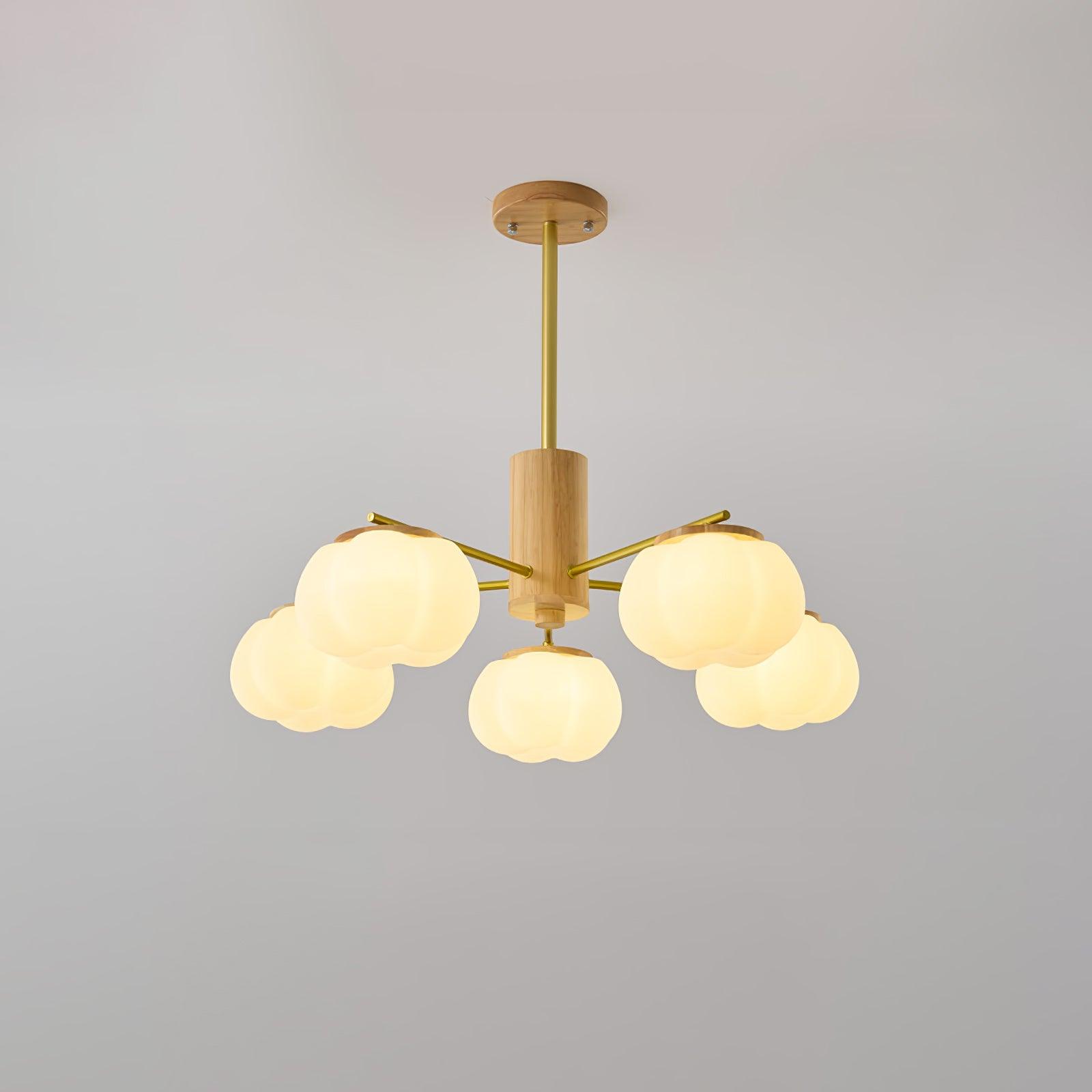 Sylanira Chandelier Wooden Cotton Balls Gold PE