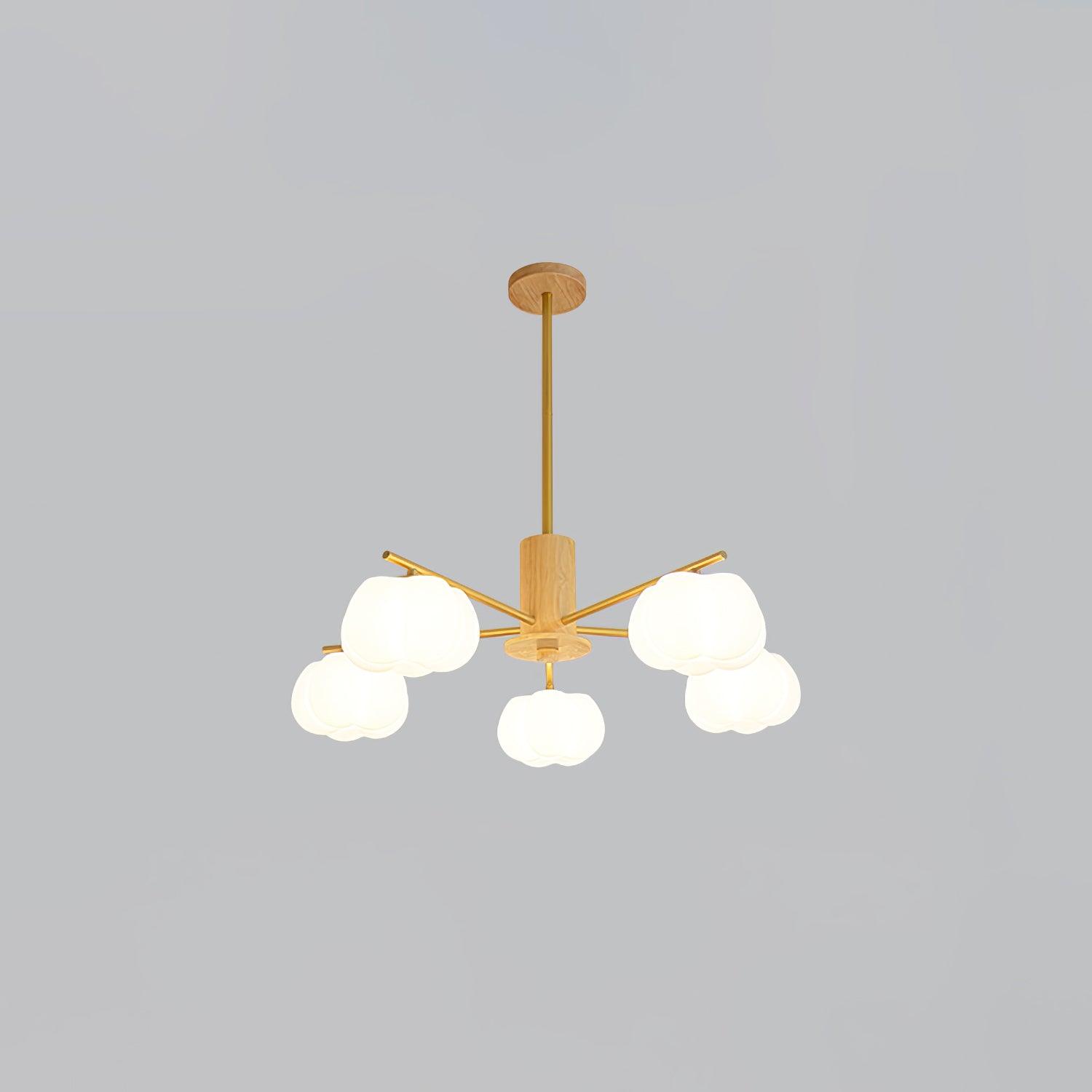 Sylanira Chandelier Wooden Cotton Balls Gold PE