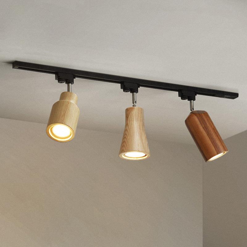 Elviian Ceiling Lamp Wood Track Adjustable Heads