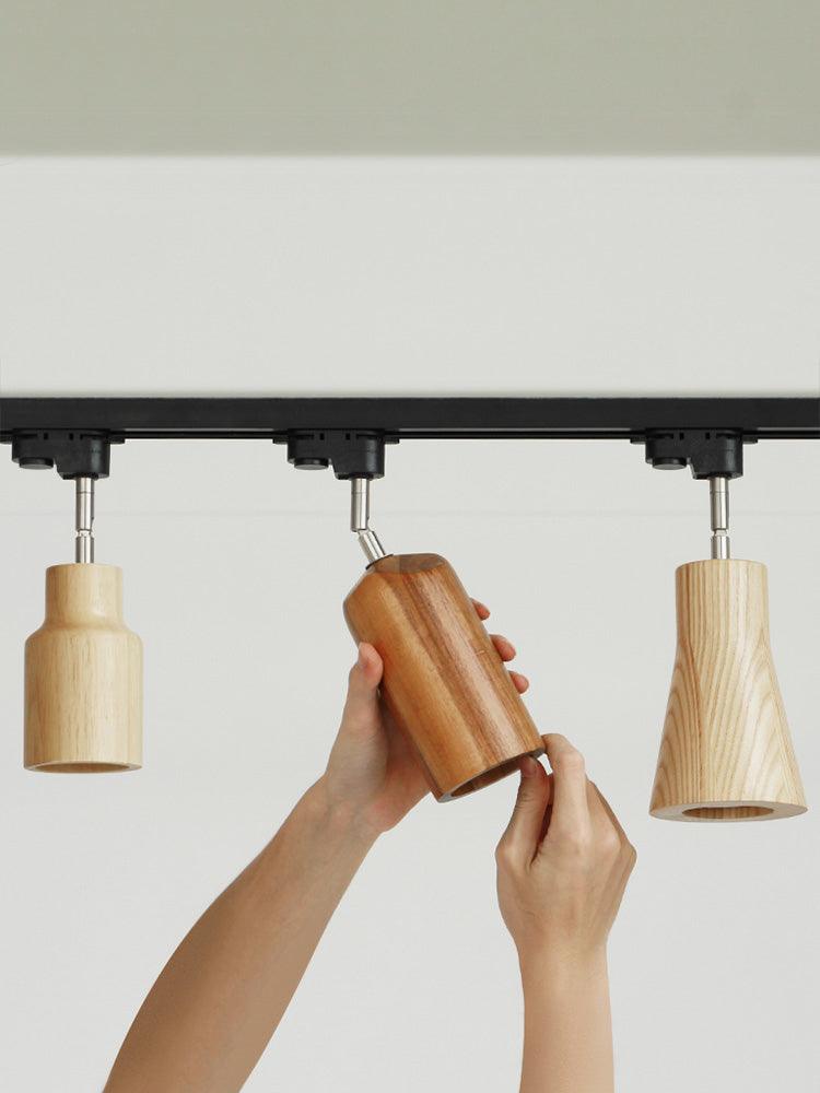 Elviian Ceiling Lamp Wood Track Adjustable Heads