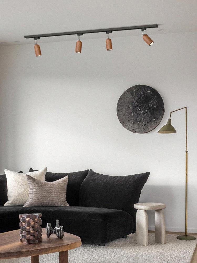 Elviian Ceiling Lamp Wood Track Adjustable Heads