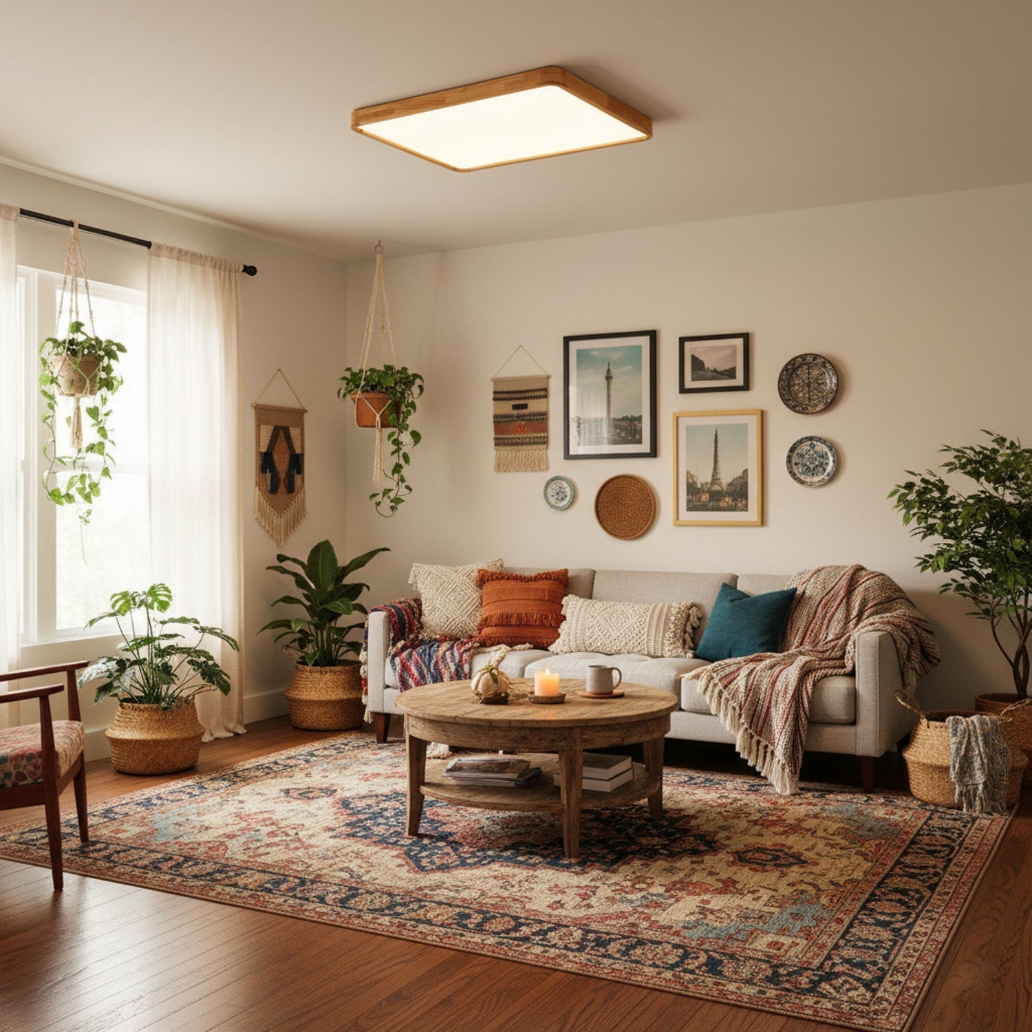 Edenford Wooden Geometric Flush Mount Ceiling Light