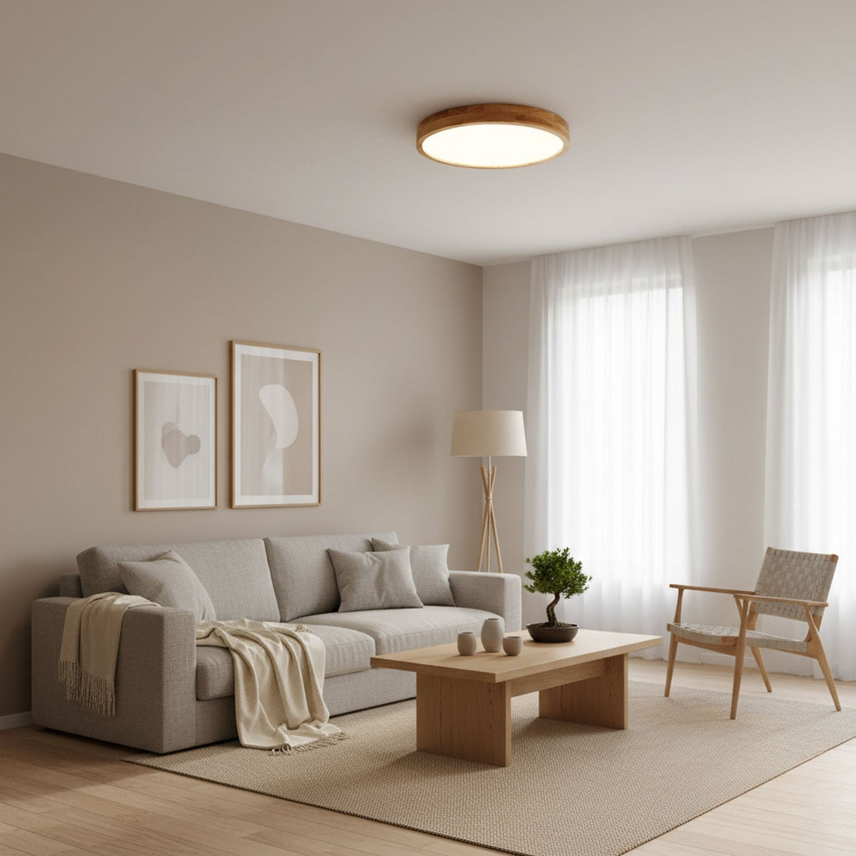 Edenford Wooden Geometric Flush Mount Ceiling Light
