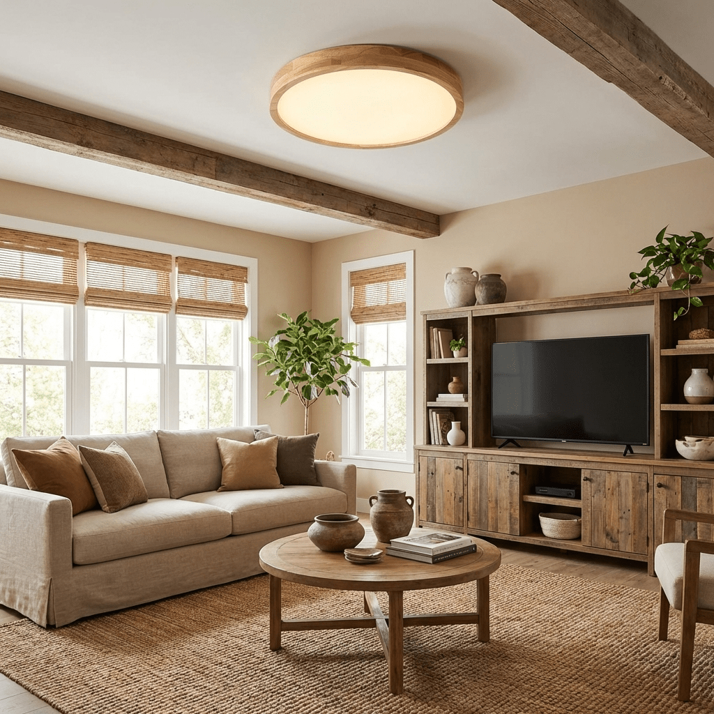 Edenford Wooden Geometric Flush Mount Ceiling Light
