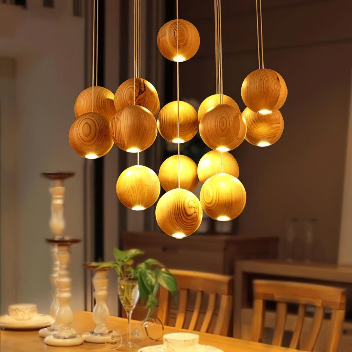 Vixor Nordic Orb Sphere Cluster Wooden Pendant Light