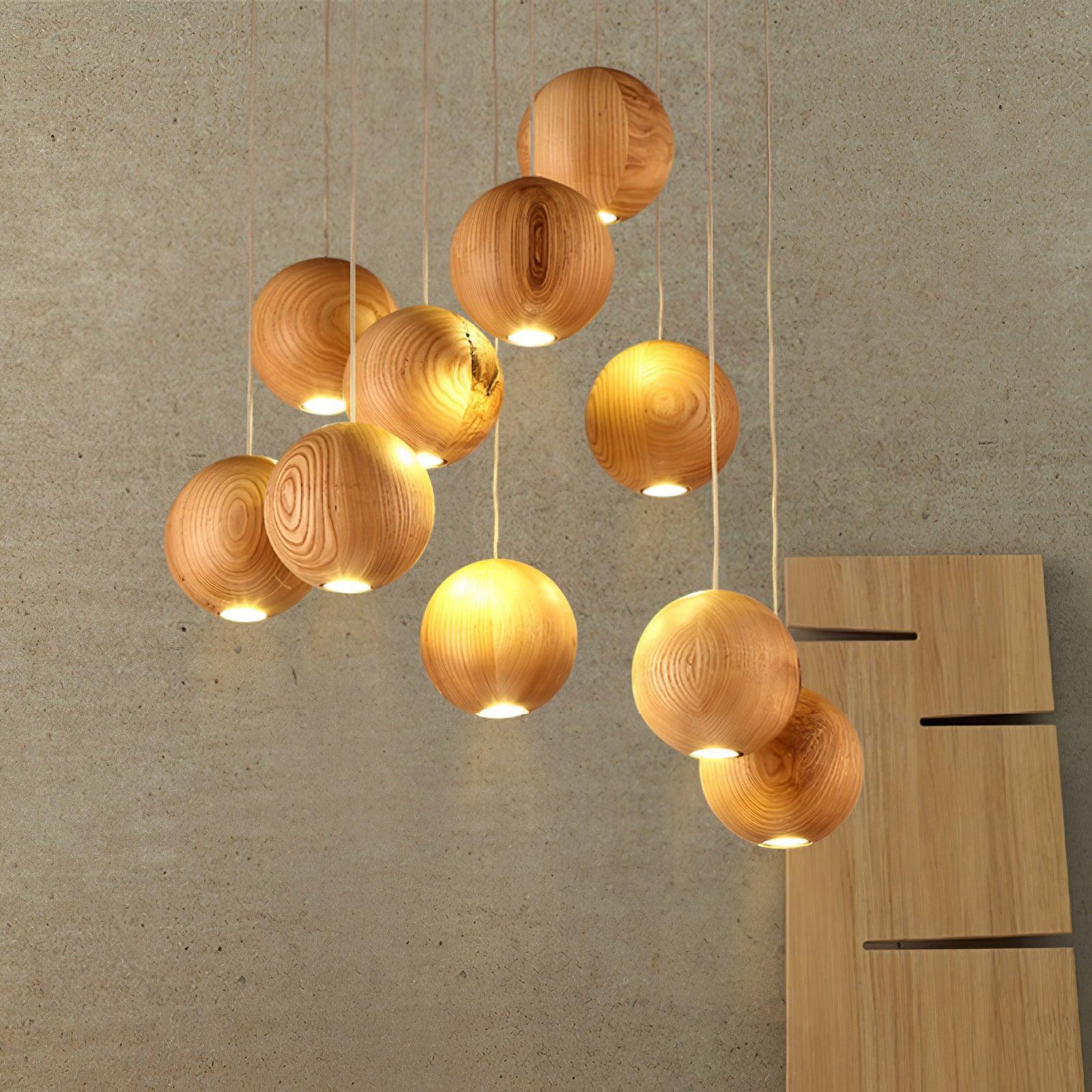 Vixor Nordic Orb Sphere Cluster Wooden Pendant Light