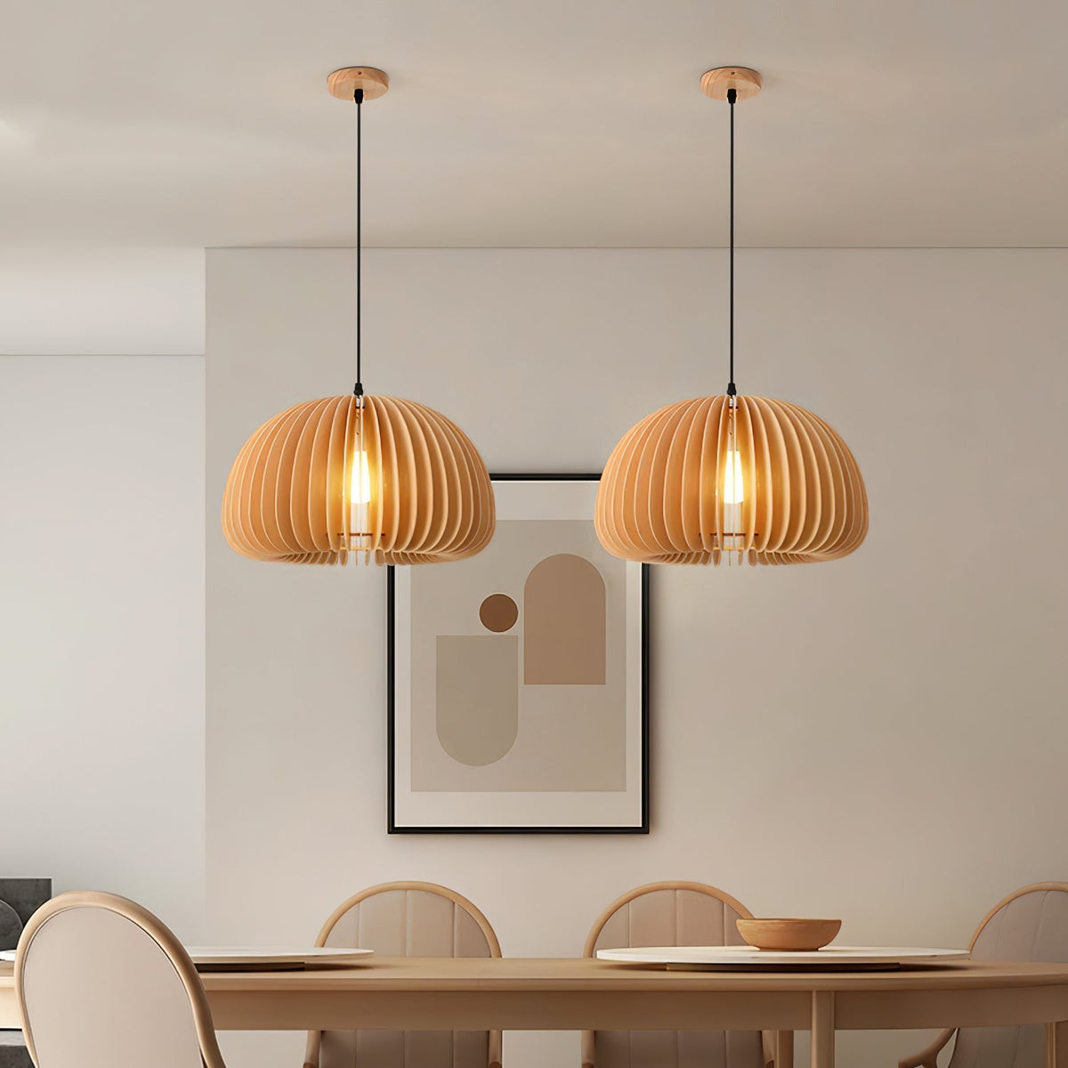 Doren Pendant Lamp Wood Pumpkin Dome Nordic