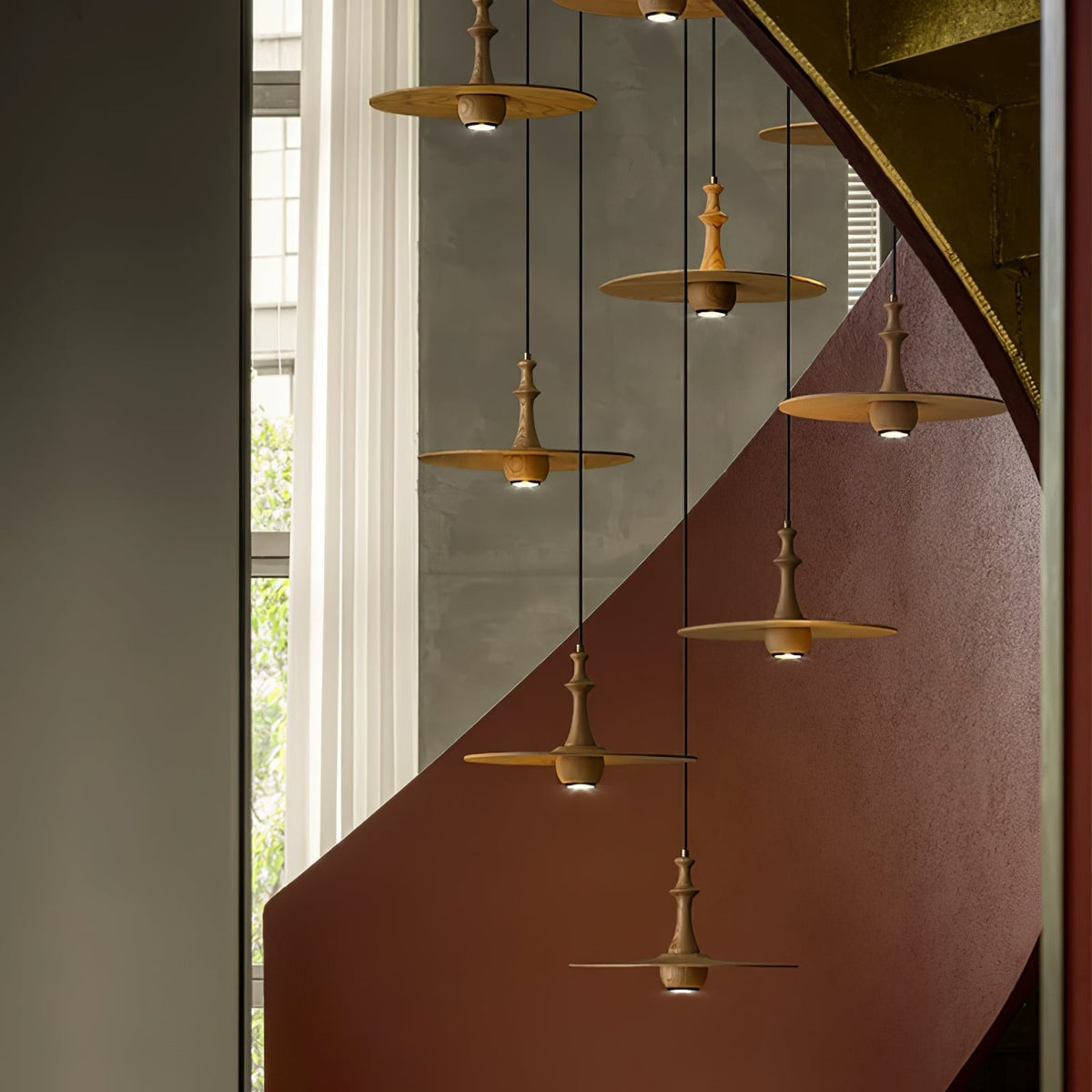 Spindle Wooden Spin Pendant Light
