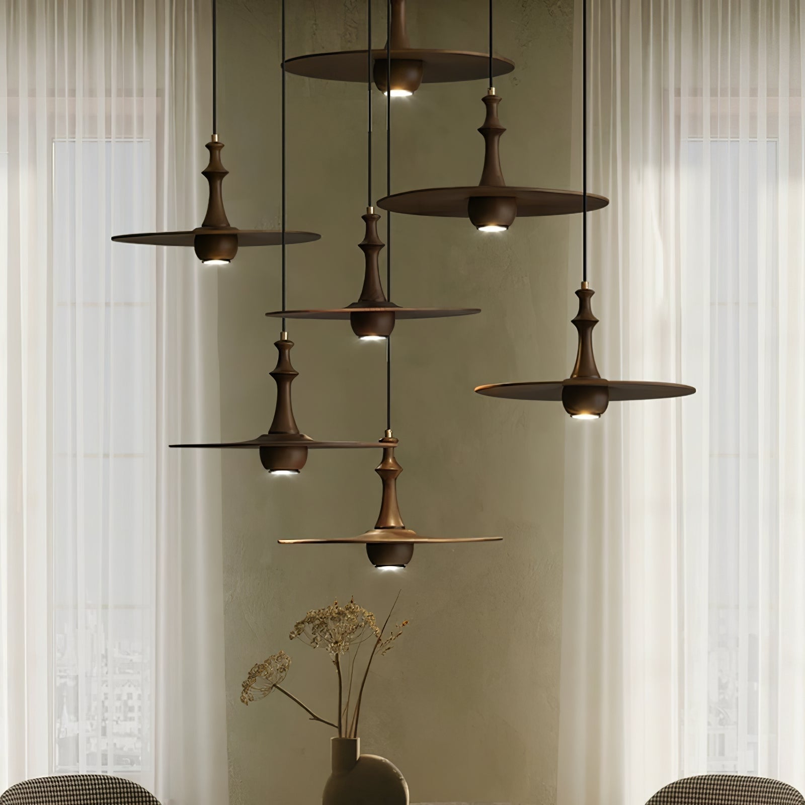 Spindle Wooden Spin Pendant Light