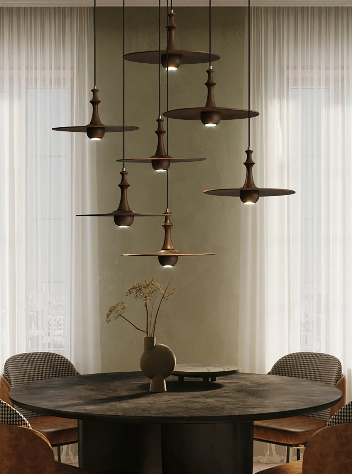 Spindle Wooden Spin Pendant Light