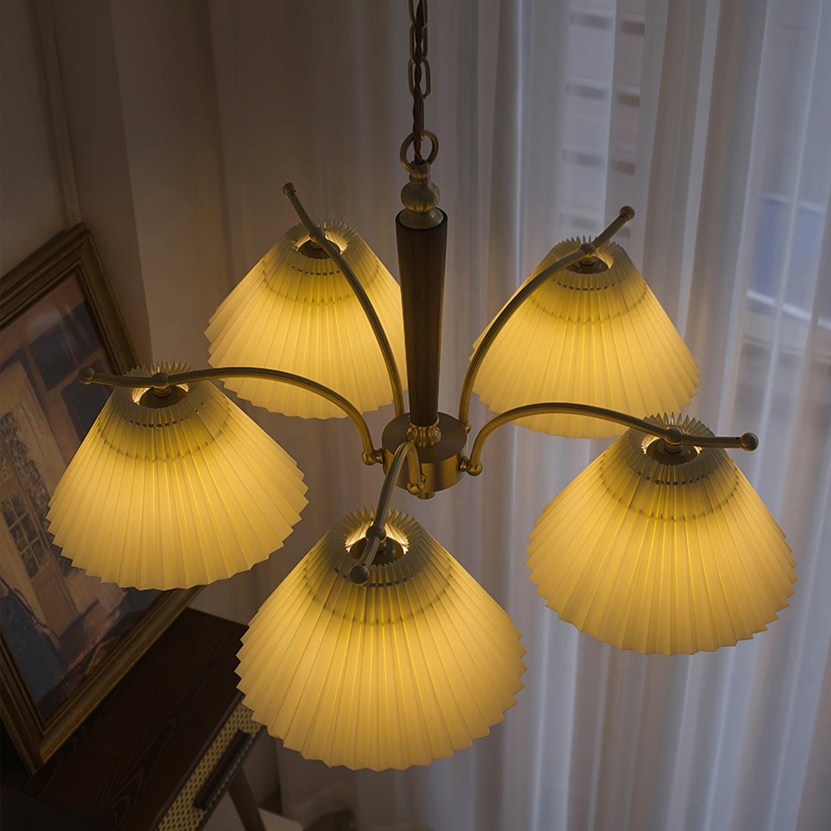 Oriinaria Chandelier Brass Pleated Shade Classic
