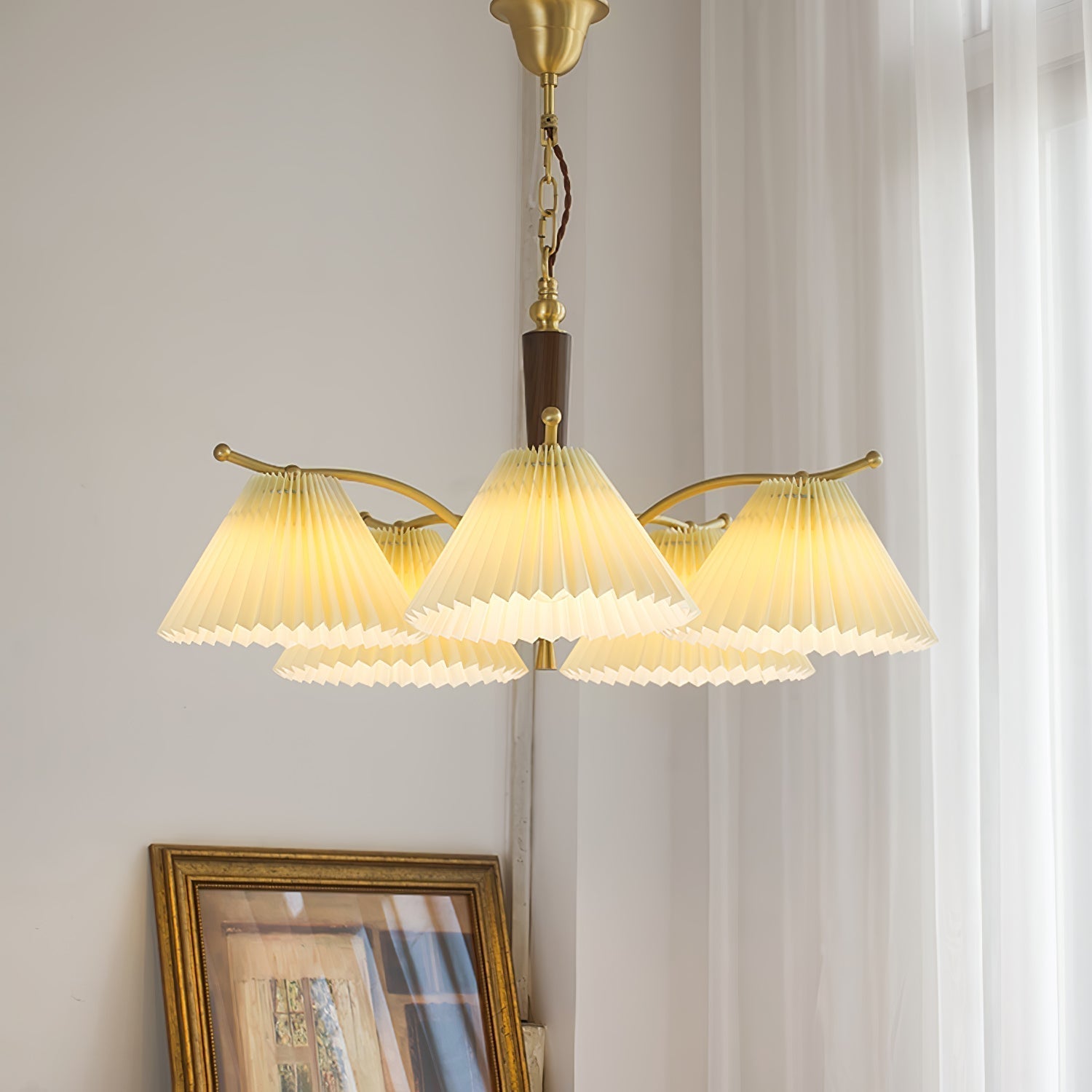 Oriinaria Chandelier Brass Pleated Shade Classic