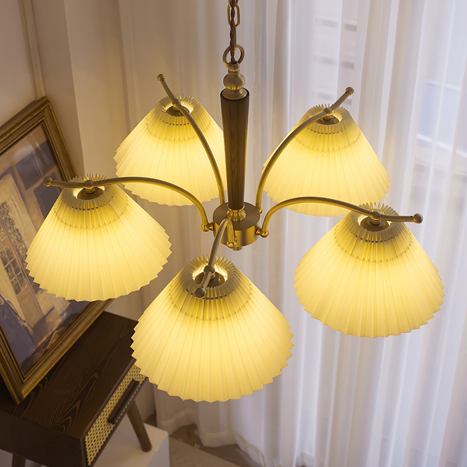 Oriinaria Chandelier Brass Pleated Shade Classic
