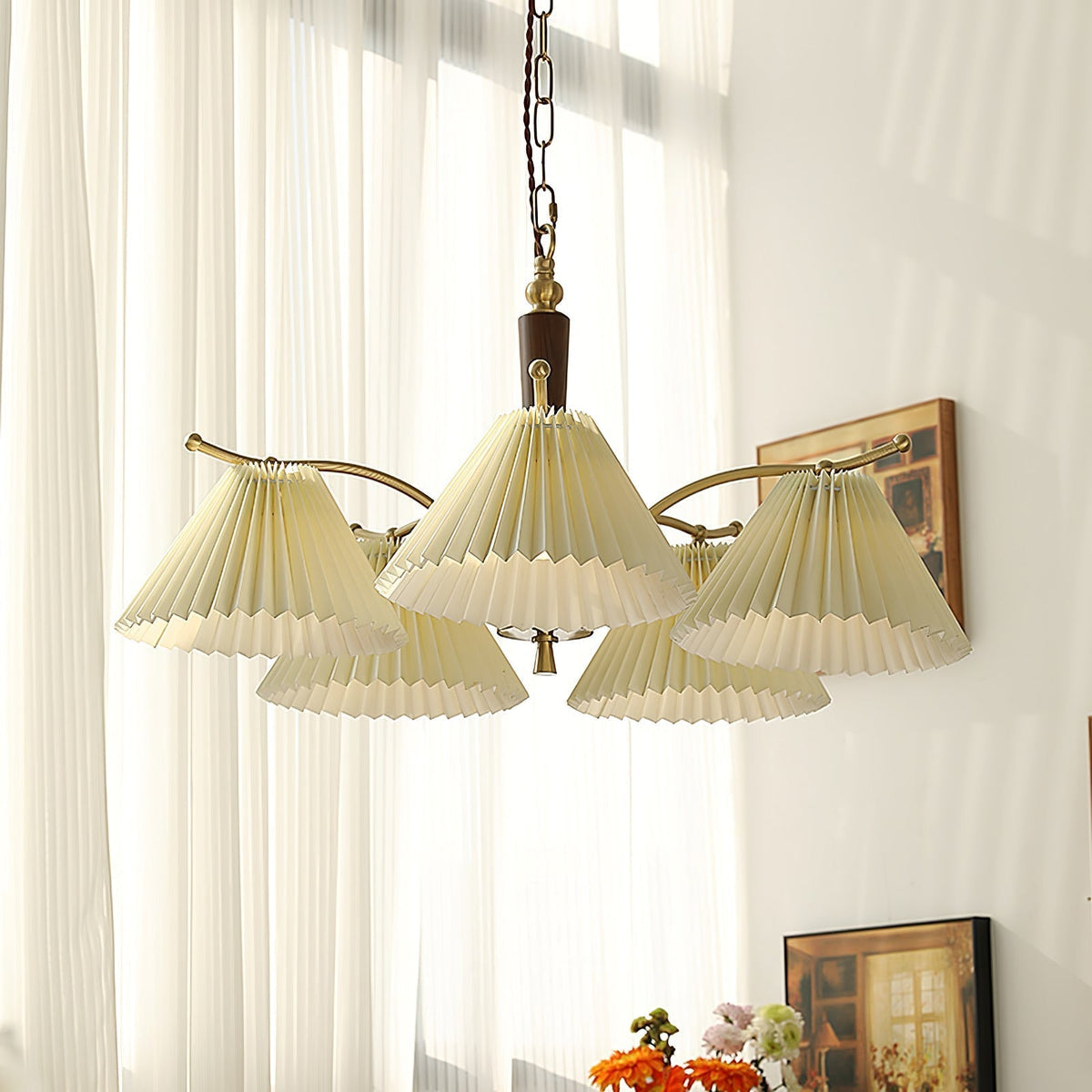 Oriinaria Chandelier Brass Pleated Shade Classic