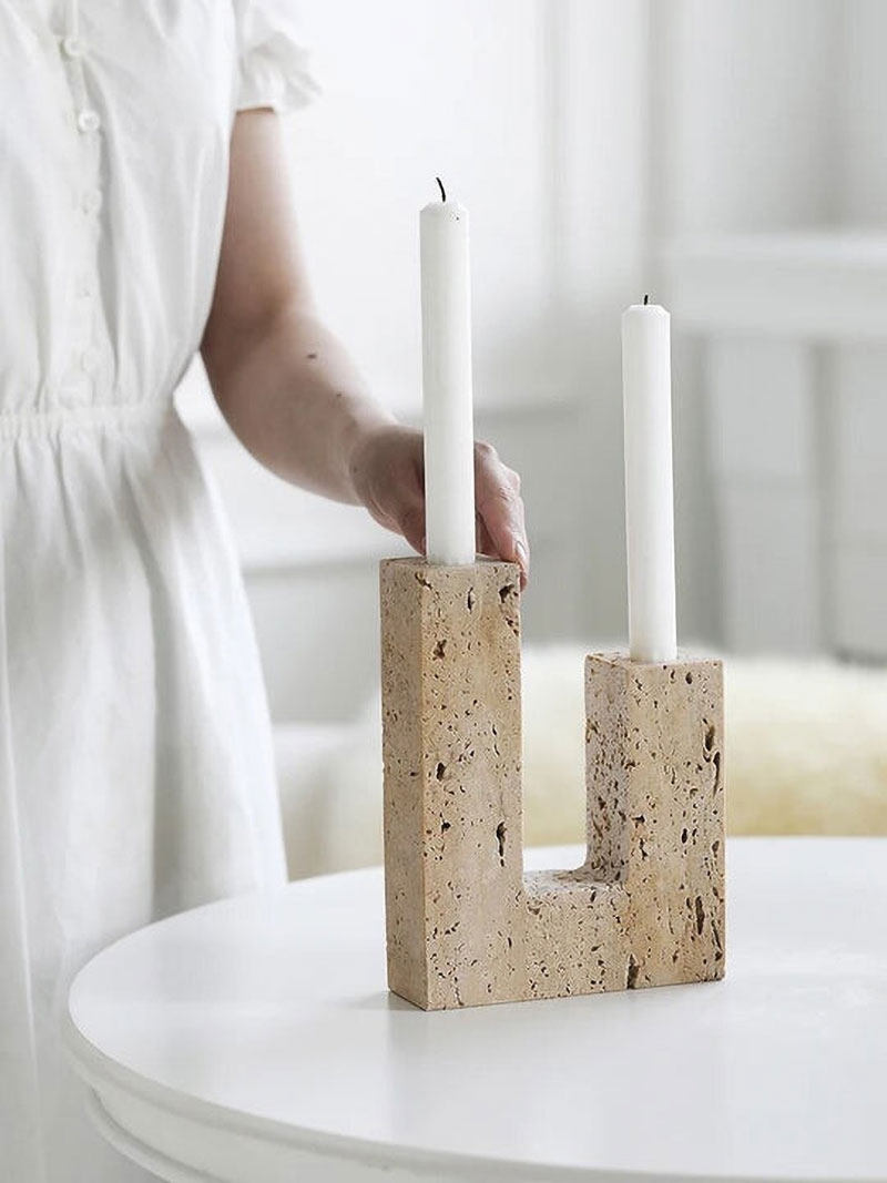 Horze  Modern Yellow Travertine Candle Holder