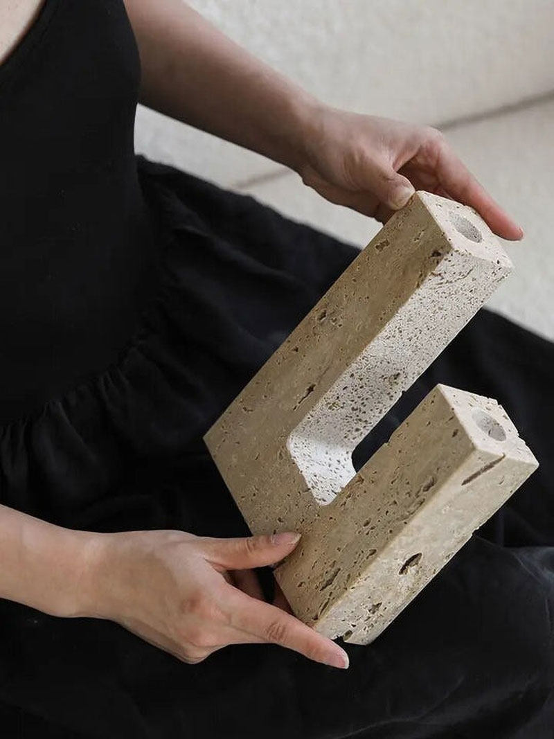 Horze  Modern Yellow Travertine Candle Holder
