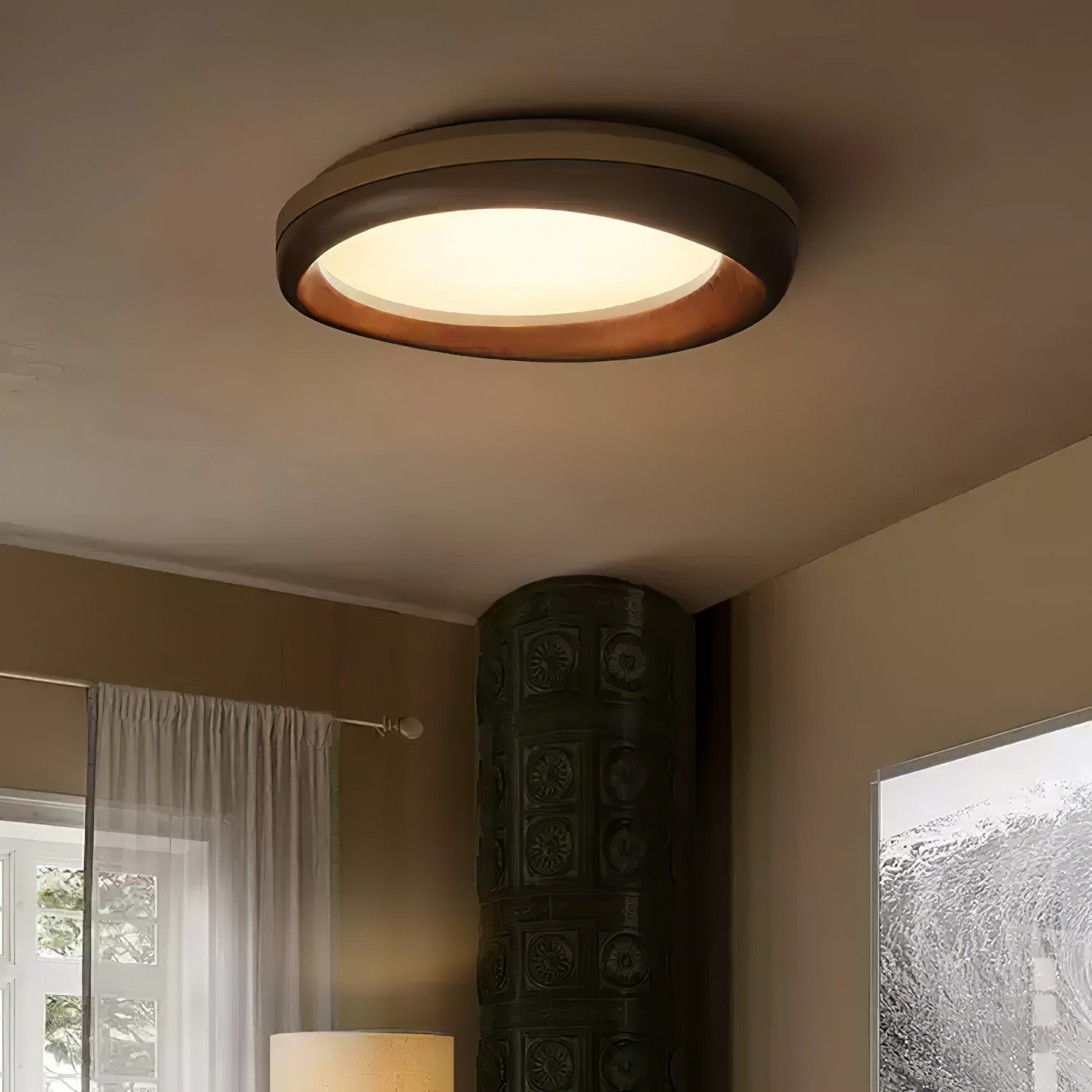 Eurtheara Organic Wood Glass Ceiling Light