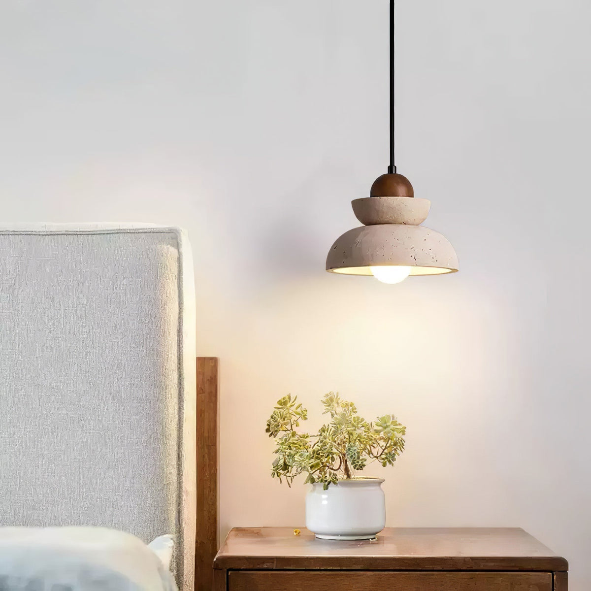 Noruena Tiered-Bell Travertine Pendant Light