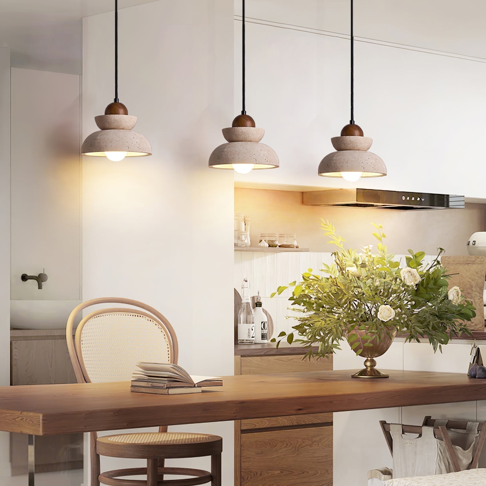 Noruena Tiered-Bell Travertine Pendant Light
