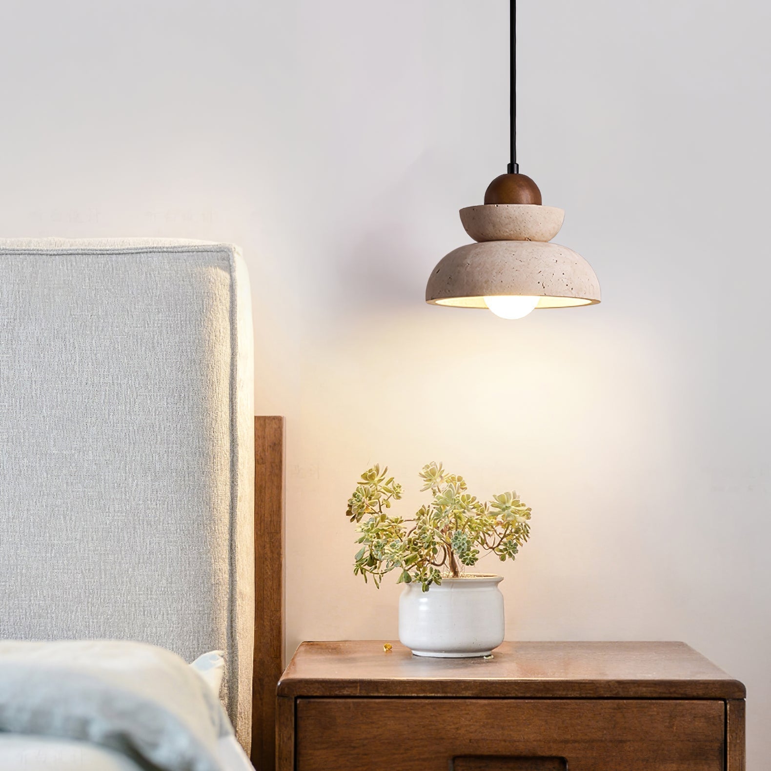 Noruena Tiered-Bell Travertine Pendant Light