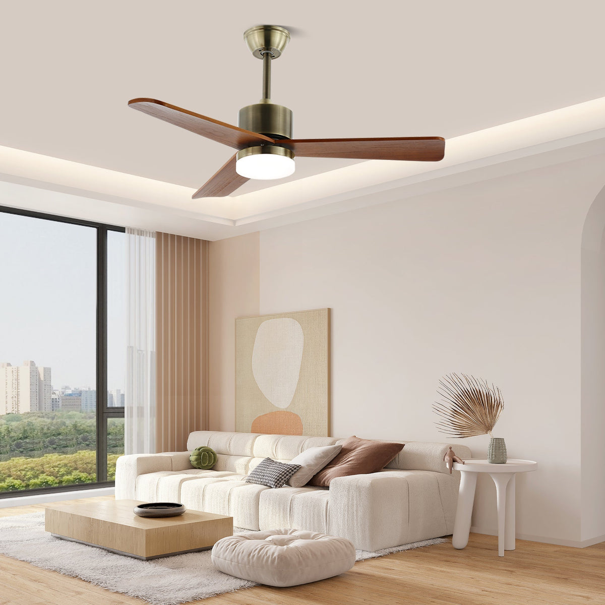 Ventio Minimalist Silver Wood Ceiling Fan Light