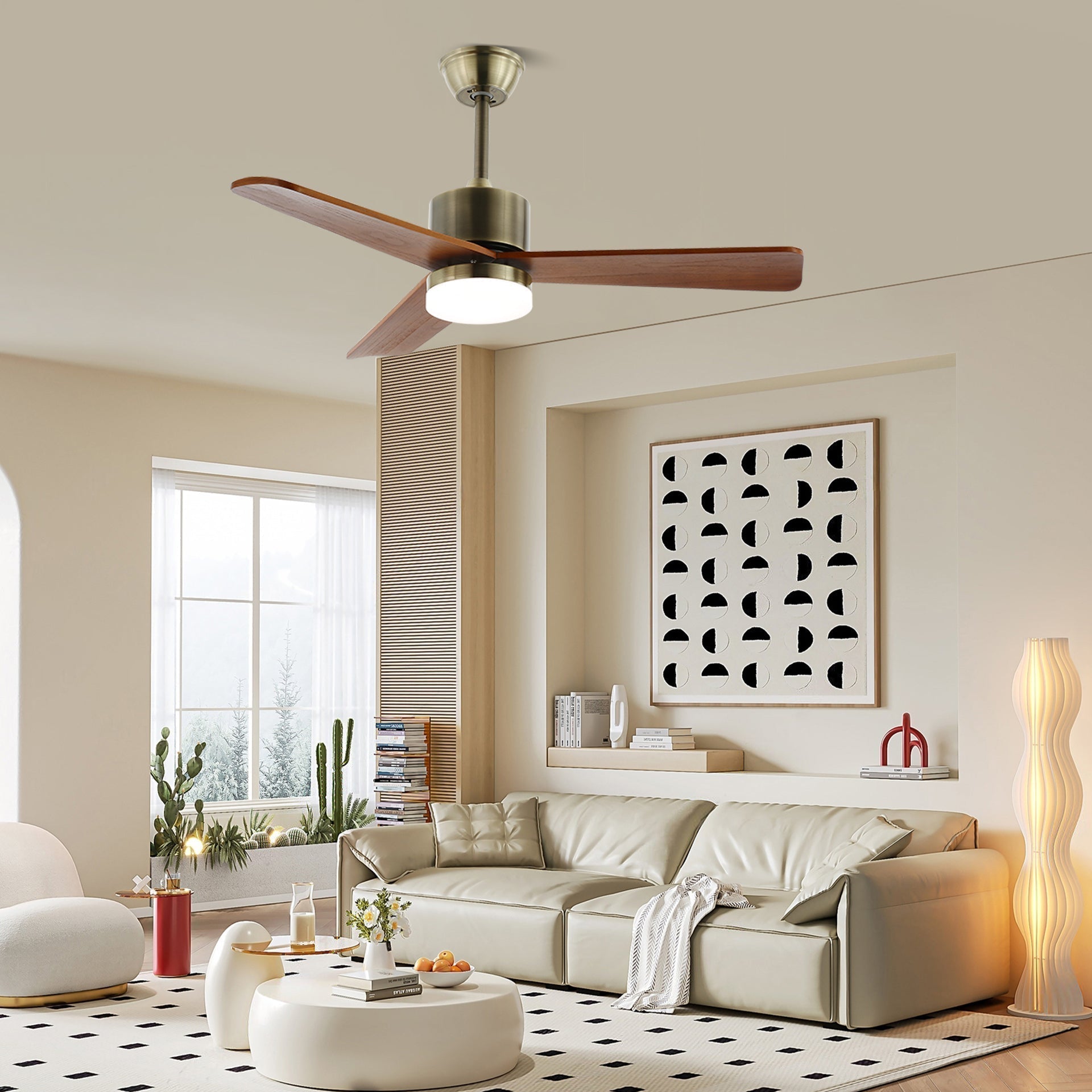 Ventio Minimalist Silver Wood Ceiling Fan Light