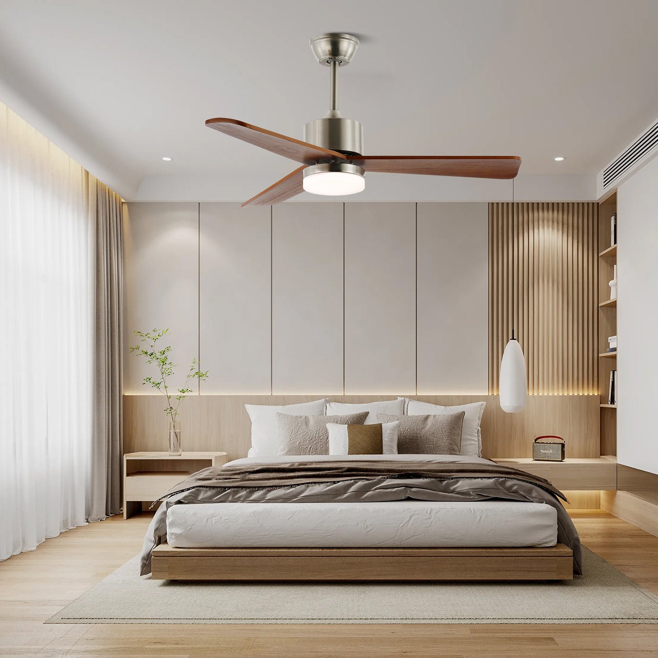 Ventio Minimalist Silver Wood Ceiling Fan Light