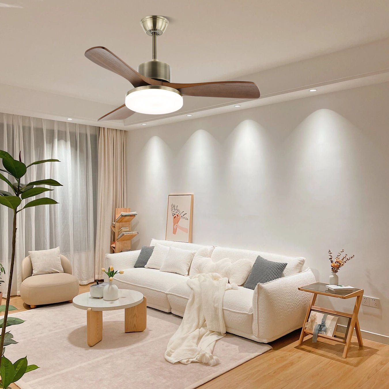 Ventio Minimalist Silver Wood Ceiling Fan Light
