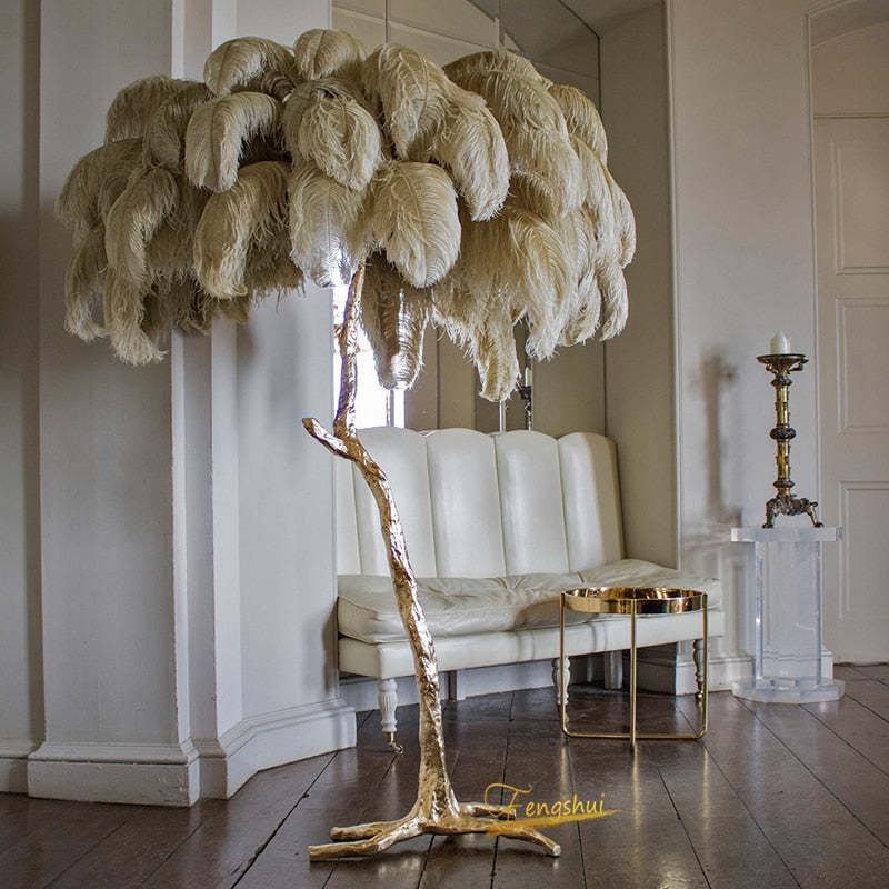 O'Moore Nordic Luxury Unique Ostrich Feather Floor Lamp/Table Lamp - Neutral Decor