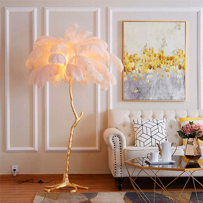 O'Moore Nordic Luxury Unique Ostrich Feather Floor Lamp/Table Lamp - Neutral Decor