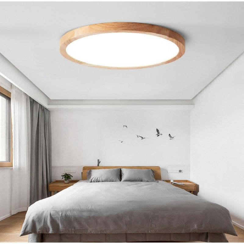 Muto Modern Wood Round Flush Mount Ceiling Lights Living Room - Neutral Decor