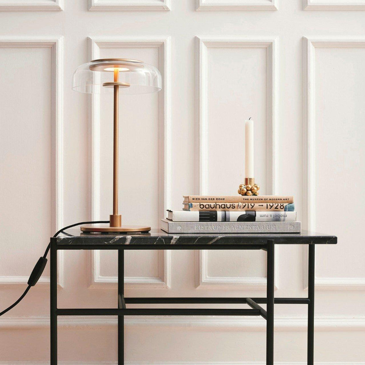Rinelette Table Lamp Clear Glass Shade Wood Base