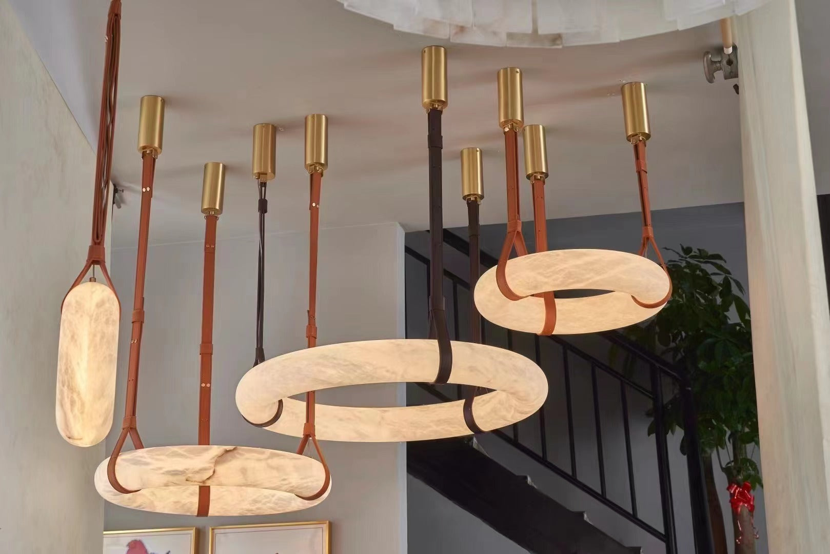 Tarys Alabaster Chandeliers  Ring Leather Strap Version B