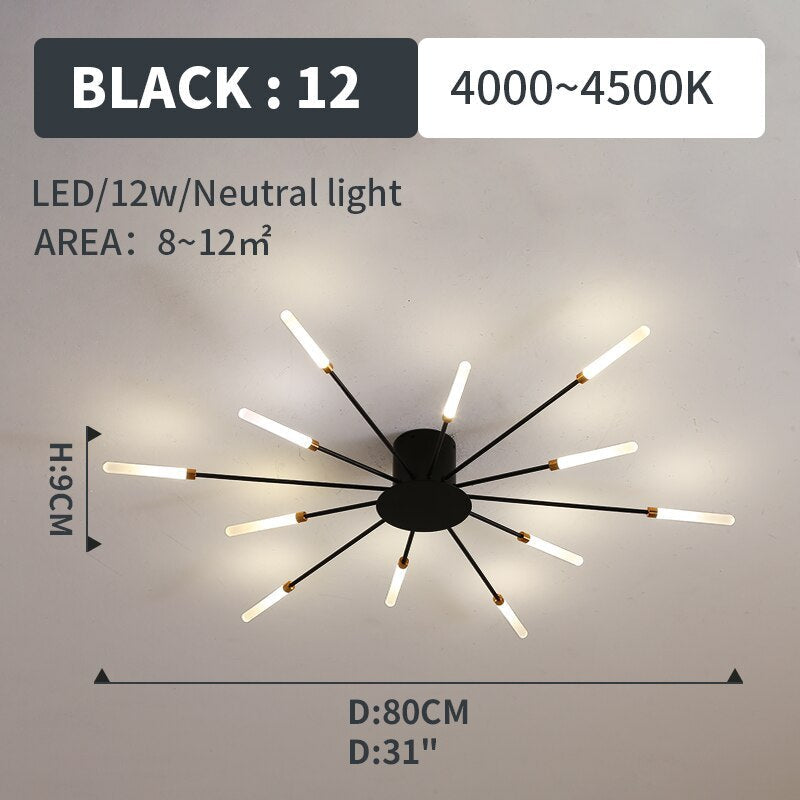 Wesley Flush-Mount Ceiling Light Fireworks, Black/Gold - Neutral Decor