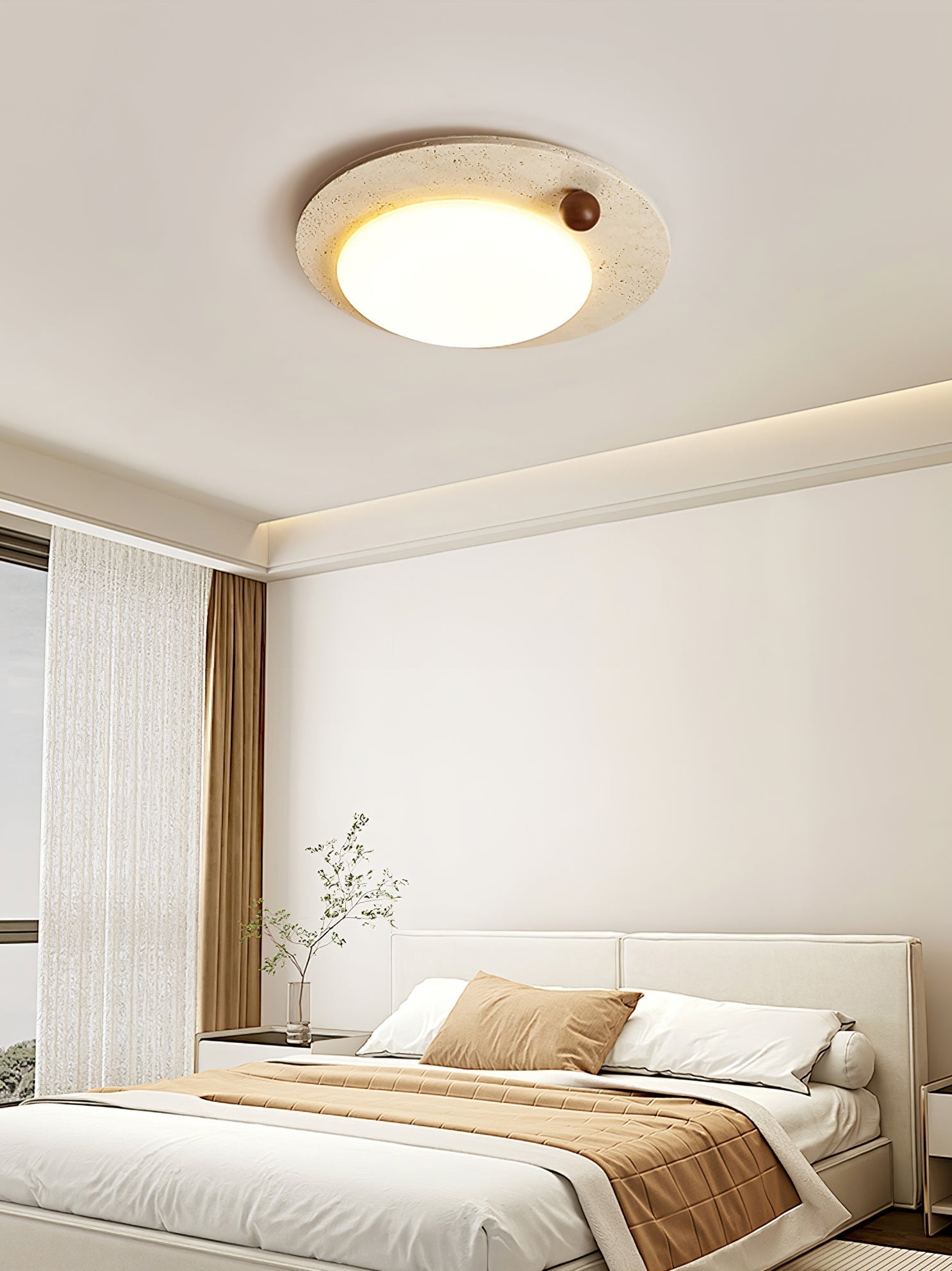 Circular Travertine Ceiling Light - Neutral Decor