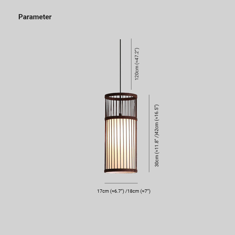 Muto Weave Cylinder Pendant Light, Coffee/Wood, /Bamboo - Neutral Decor
