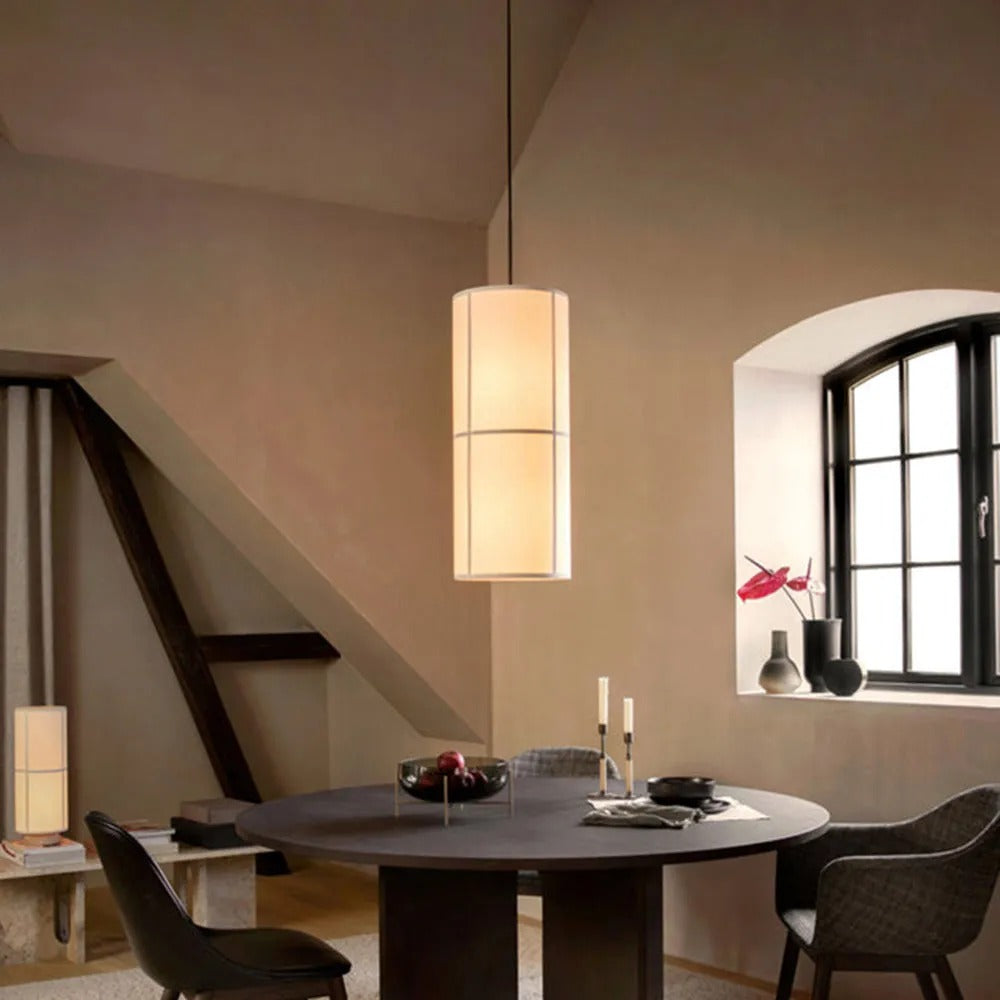 Ritta Cylinder Pendant Light, Lantern, Fabric, Japanese - Neutral Decor