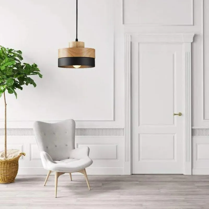 Valentina Modern Square Round Pendant Light Wood Living Room - Neutral Decor