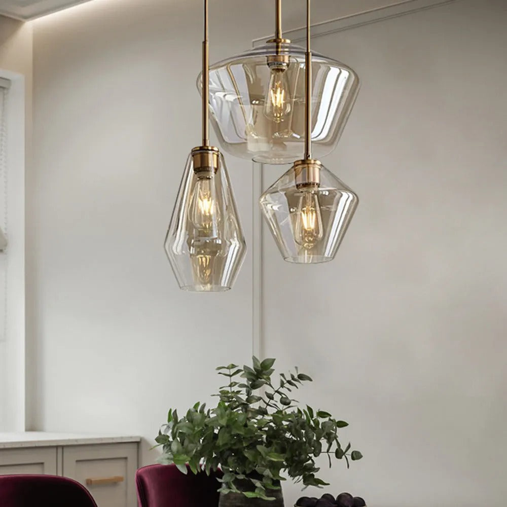June Pendant Light Glass, Clear/Amber Diamond shape - Neutral Decor