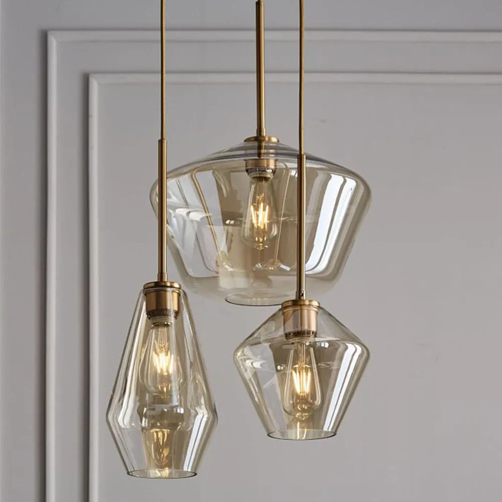 June Pendant Light Glass, Clear/Amber Diamond shape - Neutral Decor