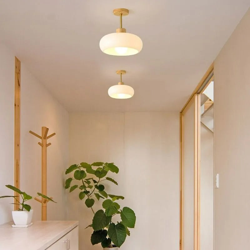 Valentina Flush Mount Ceiling Light Cup Minimalist Wood Glass - Neutral Decor