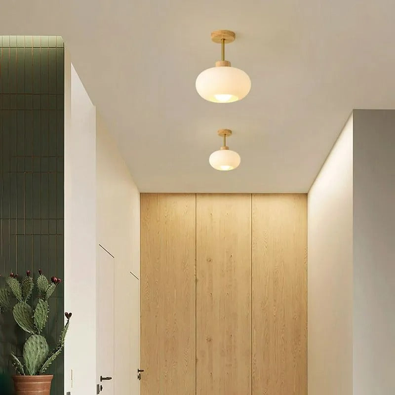 Valentina Flush Mount Ceiling Light Cup Minimalist Wood Glass - Neutral Decor
