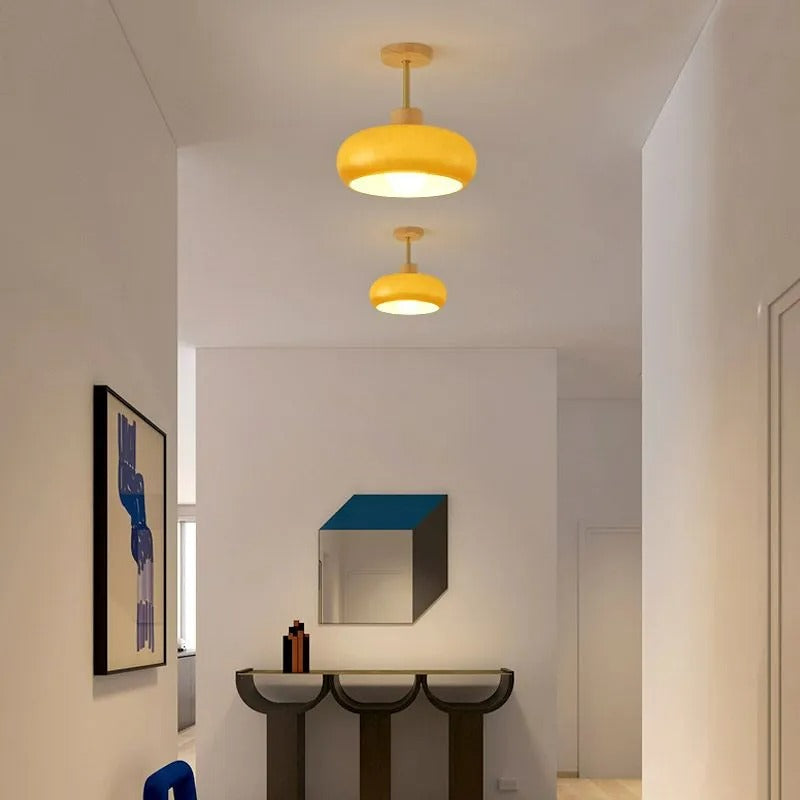 Valentina Flush Mount Ceiling Light Cup Minimalist Wood Glass - Neutral Decor