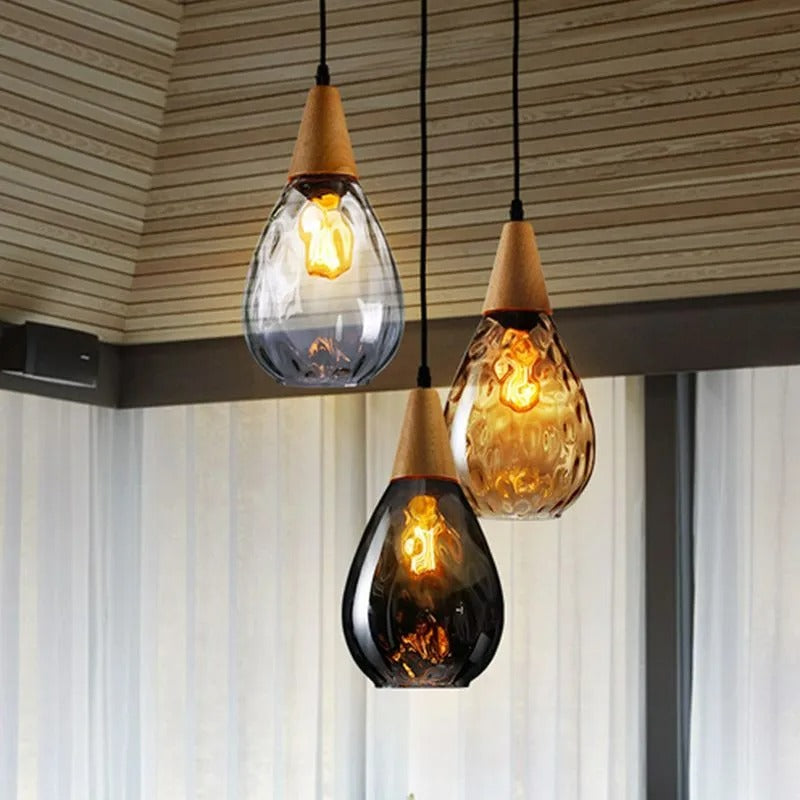 Avi Vintage Teardrop Pendant Light, Glass/Wood - Neutral Decor