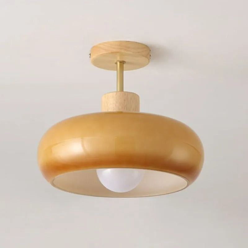 Valentina Flush Mount Ceiling Light Cup Minimalist Wood Glass - Neutral Decor