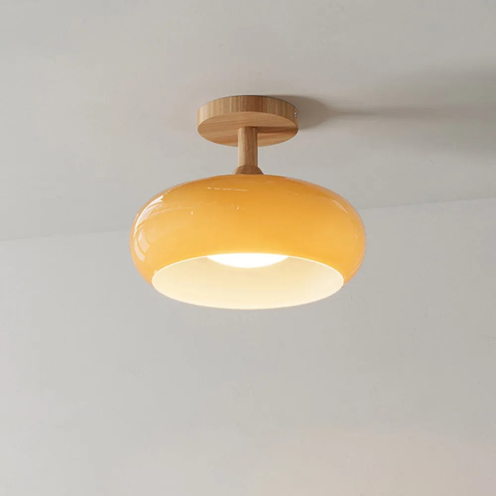 Valentina Flush Mount Ceiling Light Cup Minimalist Wood Glass - Neutral Decor