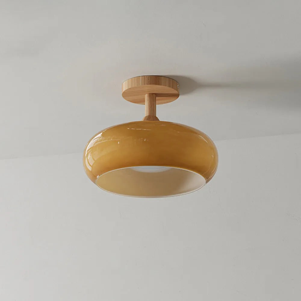 Valentina Flush Mount Ceiling Light Cup Minimalist Wood Glass - Neutral Decor