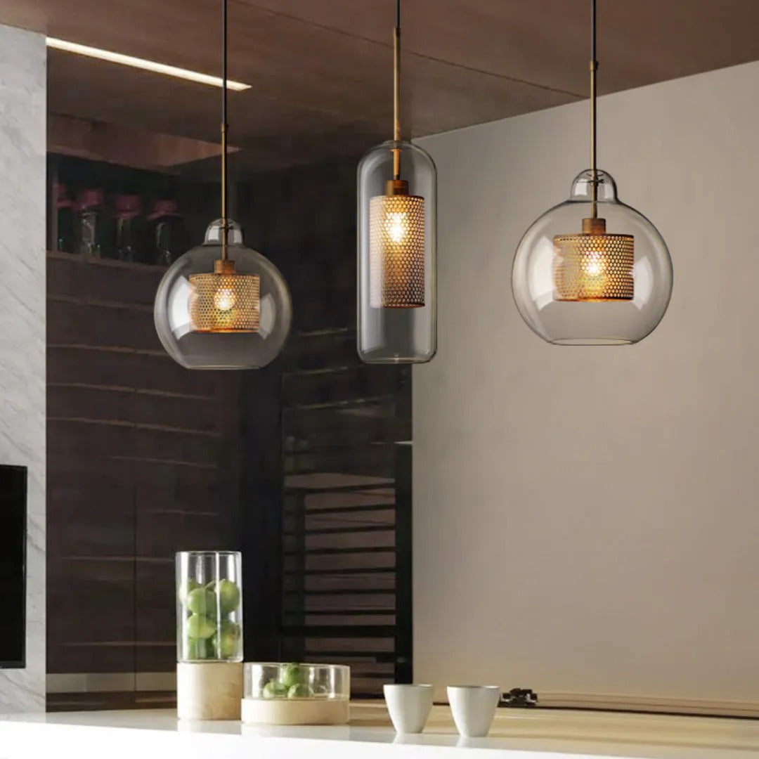 Arisha Golden Pendant Light, /Glass, Globe/Cylindric - Neutral Decor